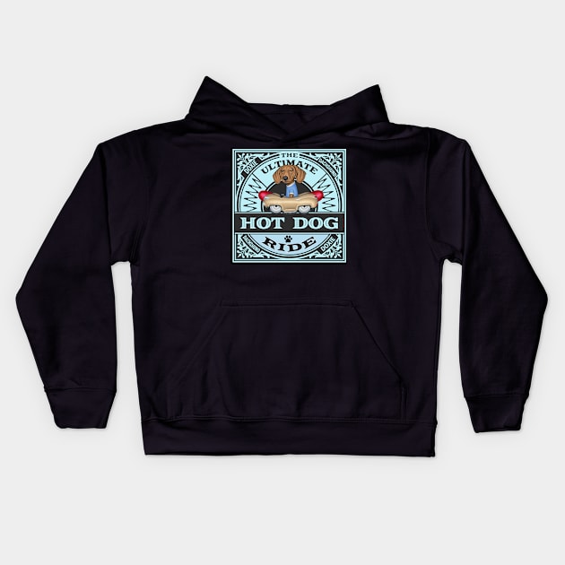 Ultimate Dachshund Hotdog Ride Kids Hoodie by Danny Gordon Art